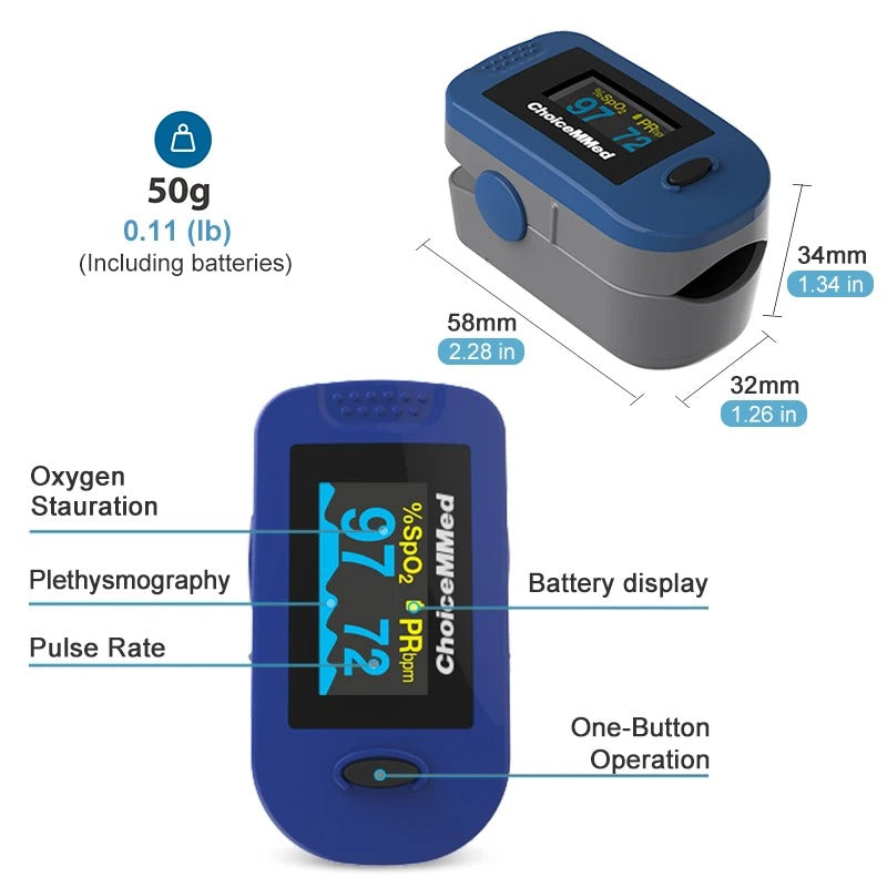 ChoiceMMed Finger Pulse Oximeter with OLED Display, Heart Rate and Blood Oxygen Monitor